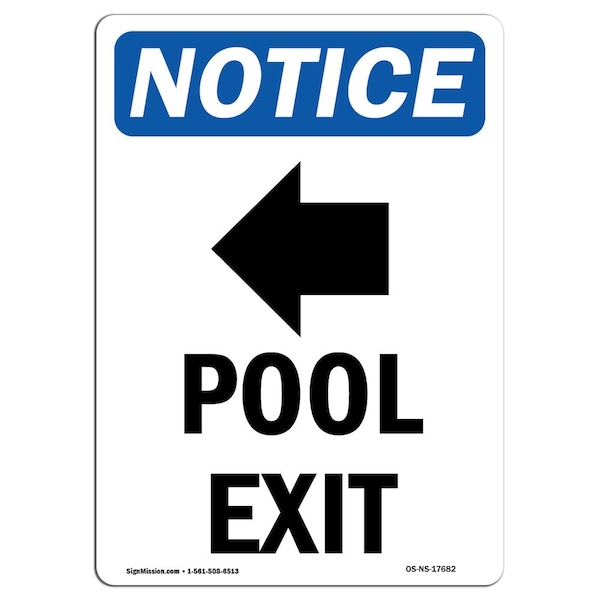 Safety Sign, OSHA Notice, 5" Height, Pool Exit (Left Arrow) Sign With Symbol, Portrait, 10PK